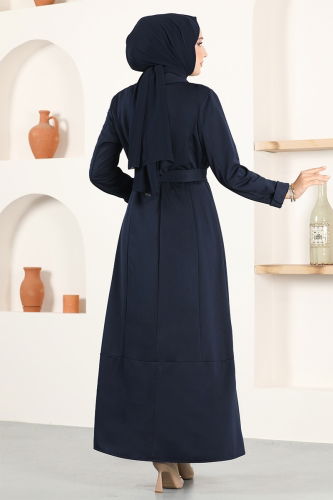 moda selvim Double-breasted Collar Buttoned Dress ASM2645-1 Navy Blue - Thumbnail