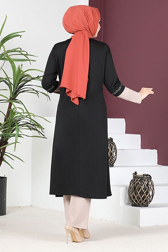 moda selvim Double Hijab Set ASM2668-M Black - Thumbnail