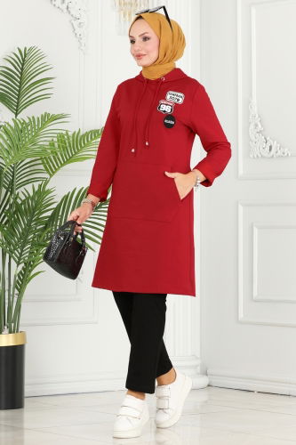 S.L. - Double Hijab Suit Set 2497SL432 Burgundy & Black