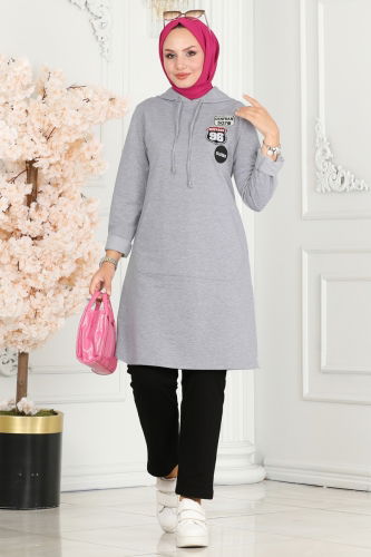 S.L. - Double Hijab Suit Set 2497SL432 Gray & Black