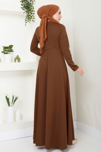 moda selvim Drape Detailed Hijab Evening Dress 2519SL432 Brown - Thumbnail