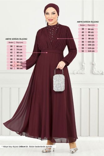 MRV A.L.G. - Drape Detay Taşlı Abiye 0404ALG1079-M Bordo