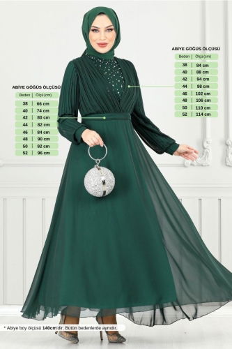 MRV A.L.G. - Drape Detay Taşlı Abiye 0404ALG1079-M Zümrüt