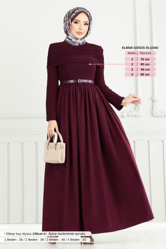 MRV A.N.T. - Drape Detay Tesettür Elbise 2421ANT904-M Bordo