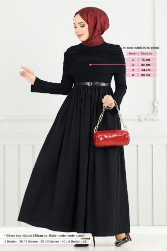 MRV A.N.T. - Drape Detay Tesettür Elbise 2421ANT904-M Siyah