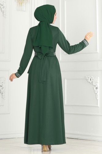 moda selvim Drape Detaylı Abiye Elbise 264DVL817 Zümrüt - Thumbnail