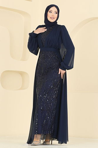 moda selvim Drape Detaylı Boncuklu Abiye 5725EDF311 Laci - Thumbnail