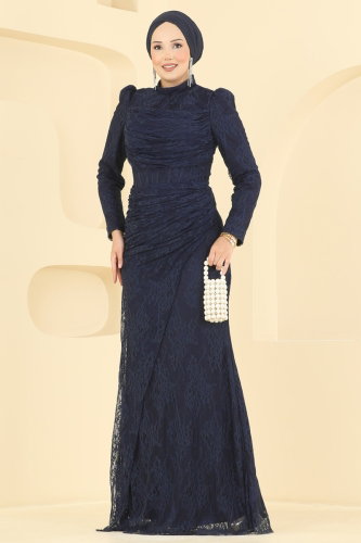 D.M.N.K. - Drape Detaylı Dantel Abiye 5704DMNK1166 Laci