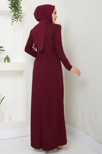 moda selvim Drape Detaylı Elbise ASM2743 Bordo - Thumbnail