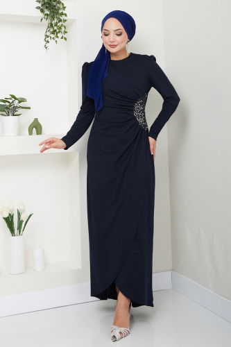 moda selvim Drape Detaylı Elbise ASM2743 Laci - Thumbnail