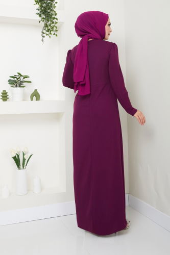 moda selvim Drape Detaylı Elbise ASM2743 Mürdüm - Thumbnail