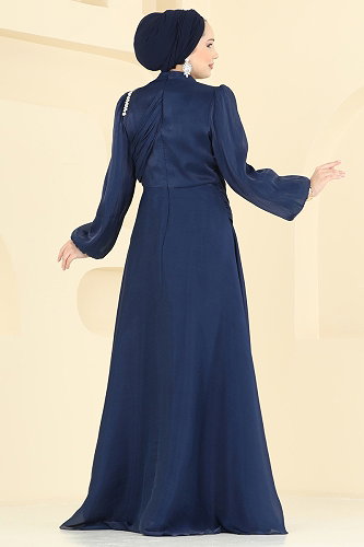 moda selvim Drape Detaylı Organze Abiye 6379LPN858 Laci - Thumbnail