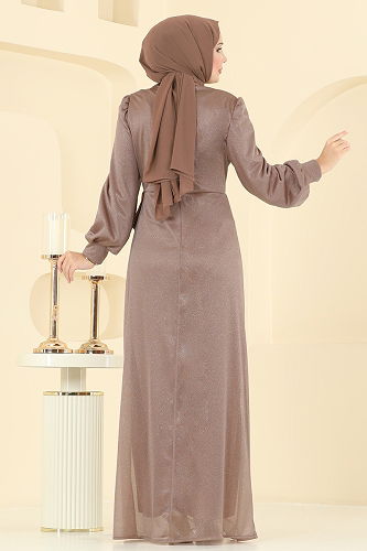 moda selvim Drape Detaylı Simli Abiye 2829ELCK1161 Vizyon - Thumbnail