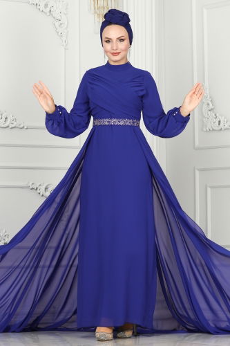 A.B. - Drape Detaylı Taşlı Abiye 5940AB368 Saks