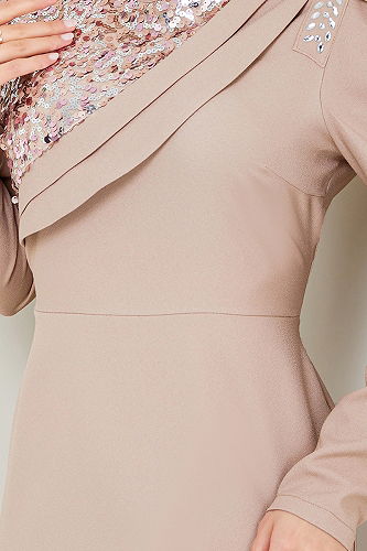 moda selvim Drape Detaylı Tesettür Abiye ASM2708-M Vizyon - Thumbnail