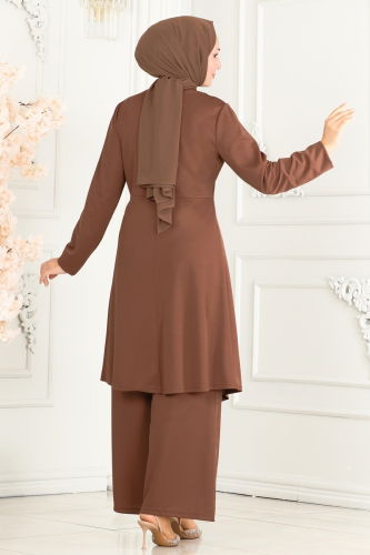 moda selvim Drape Stone Detailed Double Set 265DVL817 Brown - Thumbnail