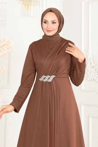 moda selvim Drape Stone Detailed Double Set 265DVL817 Brown - Thumbnail