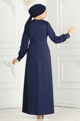 moda selvim Drape Taş Detay Abiye Elbise 2527SL432 Laci - Thumbnail