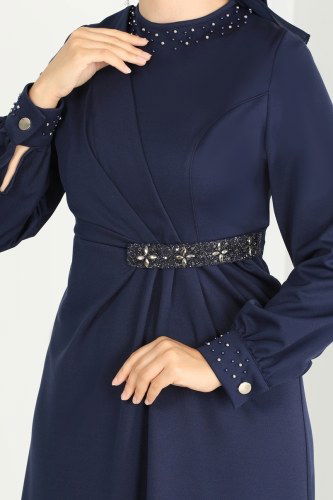 moda selvim Drape Taş Detay Abiye Elbise 2527SL432 Laci - Thumbnail
