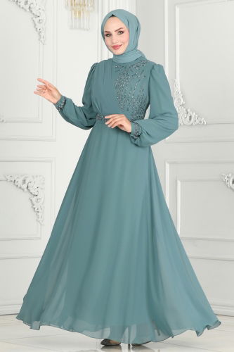 moda selvim Drape Taş Detaylı Abiye 6583YG95 Mint - Thumbnail