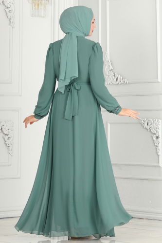 moda selvim Drape Taş Detaylı Abiye 6583YG95 Mint - Thumbnail