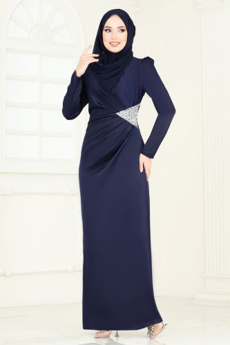 moda selvim Drape Taş Detaylı Abiye 7069AB368 Laci - Thumbnail