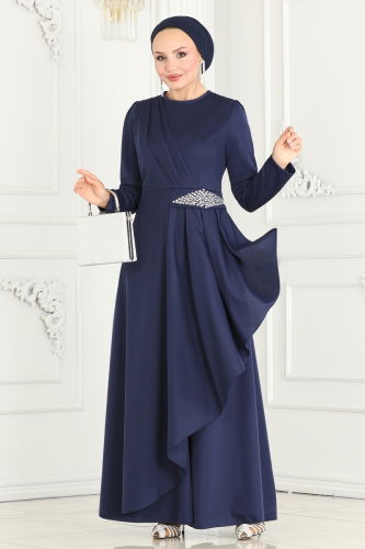 moda selvim Drape Taş Detaylı Elbise 2522SL432 Laci - Thumbnail