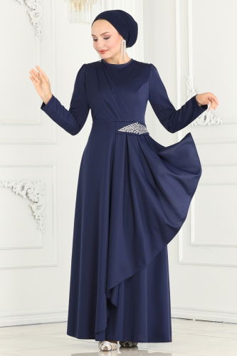 moda selvim Drape Taş Detaylı Elbise 2522SL432 Laci - Thumbnail