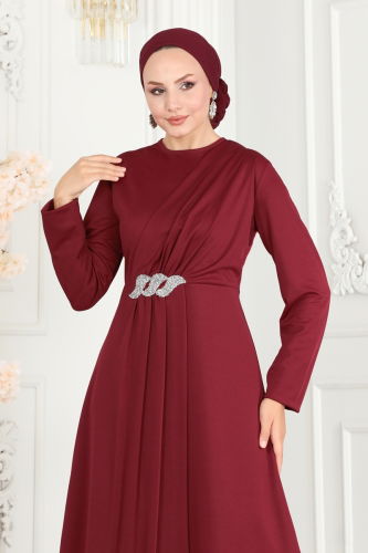 moda selvim Drape Taş Detaylı İkili Takım 265DVL817 Bordo - Thumbnail