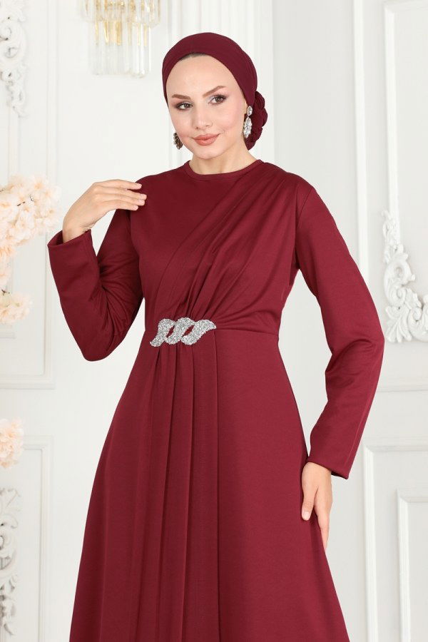 Drape Taş Detaylı İkili Takım 265DVL817 Bordo - 3