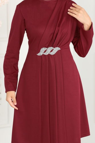 moda selvim Drape Taş Detaylı İkili Takım 265DVL817 Bordo - Thumbnail