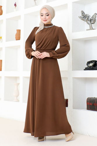 MRV E.M.O. - Draped Crepe Dress EMO6147-M Coffee