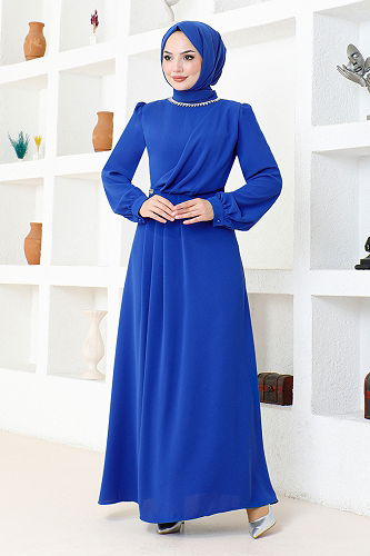 moda selvim Draped Crepe Dress EMO6147-M Saks - Thumbnail