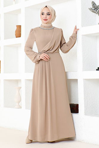 moda selvim Draped Crepe Dress EMO6147-M Vision - Thumbnail