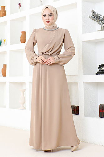 moda selvim Draped Crepe Dress EMO6147-M Vision - Thumbnail