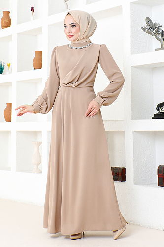 moda selvim Draped Crepe Dress EMO6147-M Vision - Thumbnail