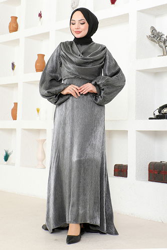 moda selvim Draped Dress END5586-M Anthracite - Thumbnail