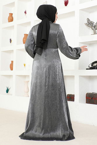 moda selvim Draped Dress END5586-M Anthracite - Thumbnail