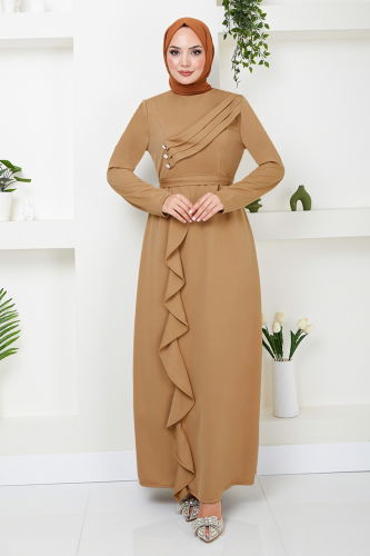 MRV P.L. - Draped Hijab Evening Dress 12241PL940-M Latte