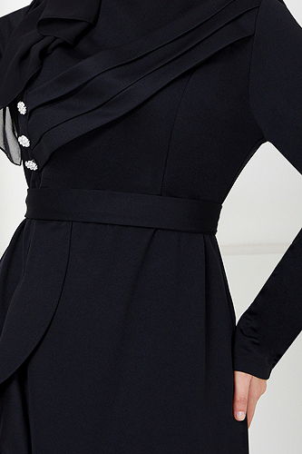 moda selvim Draped Hijab Evening Dresses 12241PL940-M Black - Thumbnail