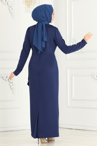 moda selvim Dress ASM2580 Navy Blue - Thumbnail