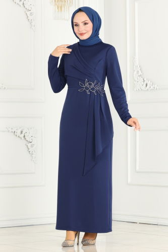 moda selvim Dress ASM2580 Navy Blue - Thumbnail