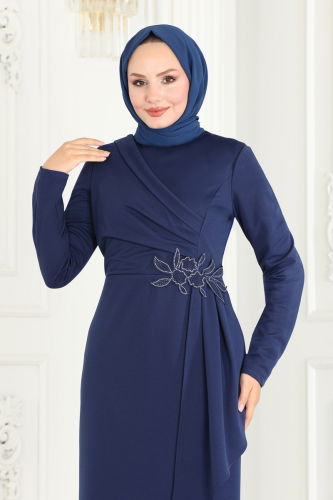 moda selvim Dress ASM2580 Navy Blue - Thumbnail