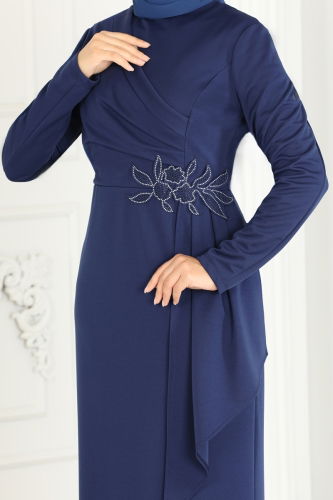 moda selvim Dress ASM2580 Navy Blue - Thumbnail