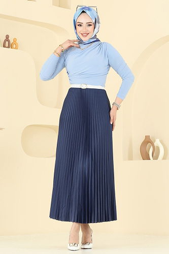 moda selvim Drapeli Etekli Takım 2802MP806 Bebe Mavi&Laci - Thumbnail