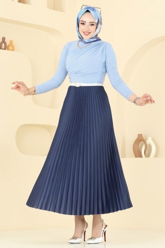 moda selvim Drapeli Etekli Takım 2802MP806 Bebe Mavi&Laci - Thumbnail
