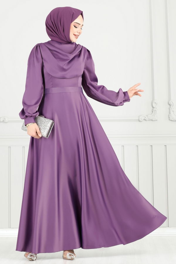 Modaselvim ABİYE Drapeli Saten Abiye 5681EDF311 Koyu Lila
