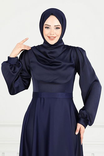 moda selvim Drapeli Saten Abiye 5681EDF311 Laci - Thumbnail