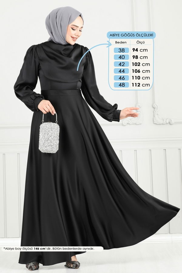 Modaselvim ABİYE Drapeli Saten Abiye 5681EDF311 Siyah