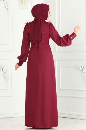 moda selvim Drapeli Taş Detay Abiye Elbise 270DVL817 Bordo - Thumbnail